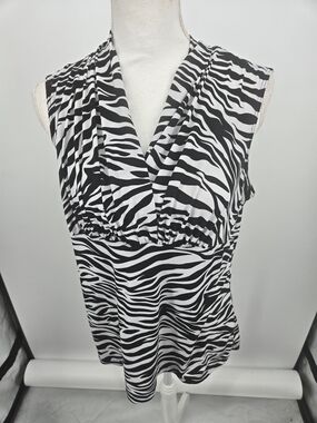 JKLA California Zebra-Print Sleeveless V-Neck Blouse XL (6749)